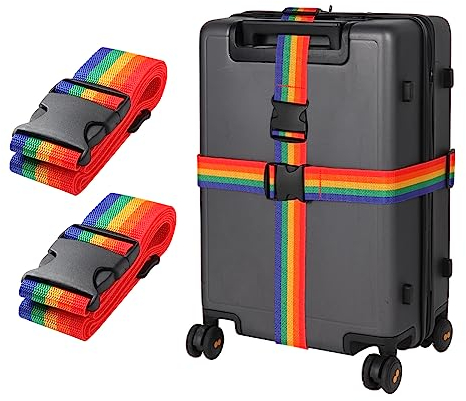 Bunt Koffergurt Koffer Band 195cm Gepäckgurt Lang Koffer Gepäckgurte Kofferband Gurt Kofferbänder 2er Set,Verstellbare Koffer Gepäckgurte Luggage Strap für Koffer