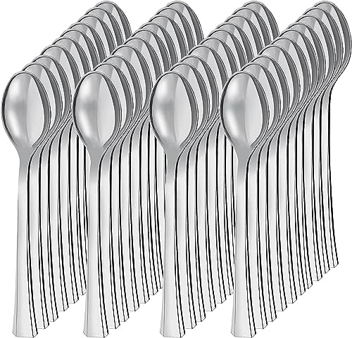 EOGRFW 100 cucharas de plástico, 11,5 cm, pequeñas cucharas reutilizables, reutilizables y resistentes, cubiertos de plástico reutilizables para postres, fiestas, muestras o entrantes y el uso diario