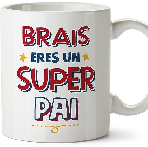 MUGFFINS Tazas Personalizadas para PADRE/PAPÁ - En Gallego - Eres Super - 11 oz / 330 ml - Regalo personalizable original y divertido