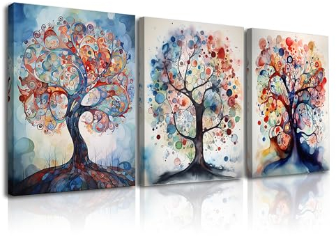 PIY PAINTING 3X Quadri Moderni - Albero Astratto - Stampa su tela Acquerello Botanico Dipinto su Tela Incorniciato Quadro Cucina per Soggiorno, Camera da letto, Regali di compleanno 30x40cm