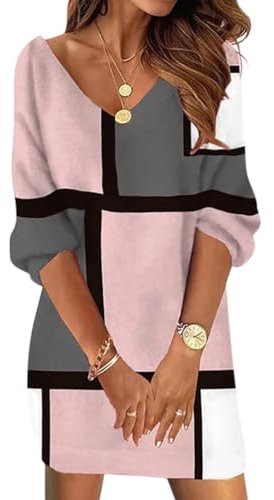 Minetom Robe Pull Femme Col V Dentelle Ample en Maille Long Pullover Tricot Robe De Noël À Manche Longue Robe De Soirée B3 Rose L