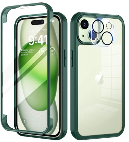 seacosmo für iPhone 15 Hülle mit eingebautem Panzerglas Displayschutz und Kamera Schutzfolie [9H HD], 360 Grad Handyhülle Ganzkörper Stoßfeste iPhone 15 Case - Grün