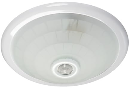 LightLogic Deckenleuchte mit Bewegungsmelder für Zuhause und Büro – E27 Plafoniere Rund – Glas/Stahl Lampe für Innenräume mit 360° PIR-Sensor Weiß