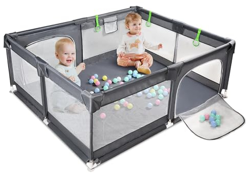 Sour Lemon Baby Laufgitter Laufgitter baby, Kinderzaun mit Anti-Kollision Schaum Absperrgitter mit atmungsaktivem Netz, Kinder Sicherheitsspielplatz, Einschließlich 50 Ocean Balls y 4 Pull Rings