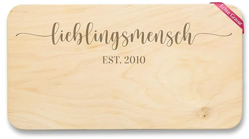 Frühstücksbrettchen Holz Natur - Pärchen - Geschenk Lieblingsmensch est Jahreszahl I Freundschaft Geschenkidee Partnerschaft I Beziehung - 22x12 - Holz - holzbrett geschenke lieblingsmenschen