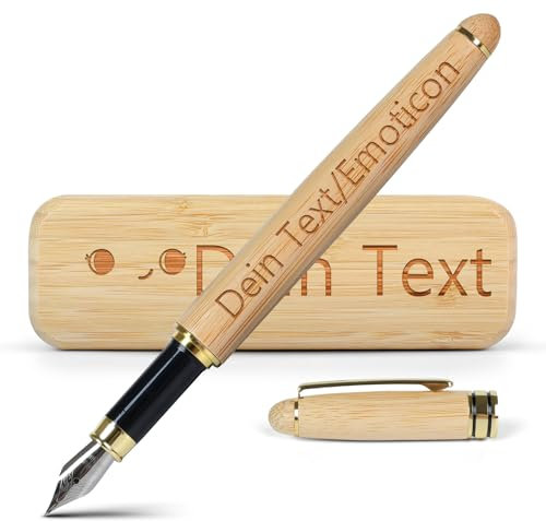 Personalized Fountain pen - Engravable with Name & Cute Designs, Includes 10 Extra Refills, Ideal for Business Gifts & New Year Presents, Perfect for Professionals & Students (Fountain pen, Bamboo)
