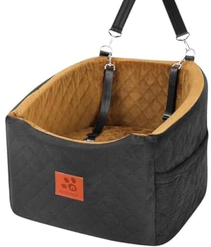 HEGGOOE Hunde Autositz für Kleine/Mittlere Hunde, Memory-Schaum Erhöhter Hundesitz Auto, Abnehmbar & Waschbarer Hundebett Auto mit Aufbewahrungstaschen und Sicherheitsleinen