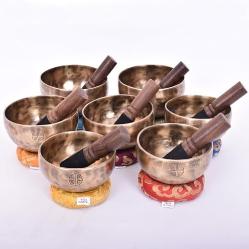All 5 inches Full moon Singing Bowl set of 7 - Chakra Note Tuned Healing Set