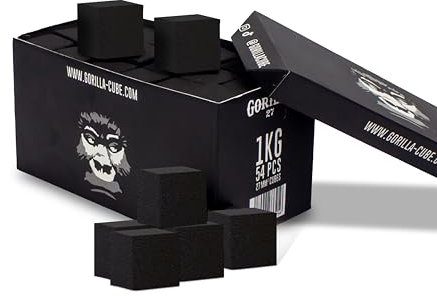 Gorilla Cube 27 mm - 1 kg | Nachhaltige Kokosnuss-Bio-Naturkohle mit Langer Brenndauer | Hochwertige Kokosnusskohle für Wasserpfeife & Grill