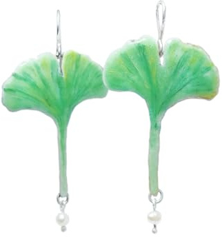 Pendientes Art Nouveau de Hoja de Ginkgo Biloba en Plata 925