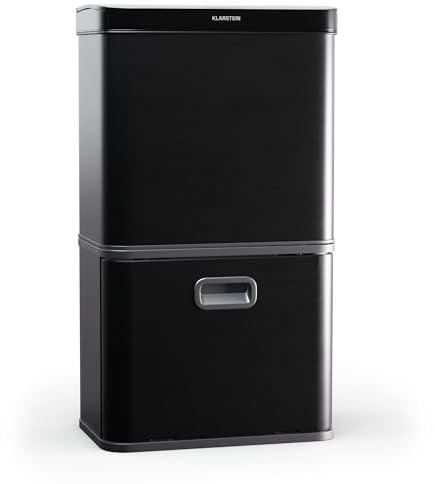 Klarstein Touchless Sensor-Mülleimer - 56L Küchen-Abfalleimer mit Bewegungssensor, 3-in-1-Mülleimer, Trennsystem, Soft-Close, Edelstahl, Schwarz