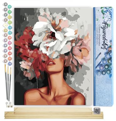 Figured'Art Peinture par Numéro Adulte avec Cadre Beauté derrière les fleurs - Activité Manuelle Kit de Loisir Créatif DIY Numéro d'Art Complet - 40x50cm avec châssis en bois à monter