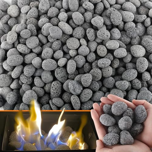 CJGQ 20,4 kg Lavasteine für Feuerstelle, 2,5 cm - 5,1 cm, natürliche Kieselsteine, Trommelsteine, runde Feuerstelle für tragbare Kamine, Propangas, Aquarien, Landschaftsbau, Gartendekoration