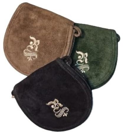 LederG`wand Trachtentasche aus Echtleder für Damen, Umhängetasche, Schultertasche, Olive, Braun, Schwarz, 16 x 15 cm, mit Riemen, Innenfach, Druckknopf (Schwarz)