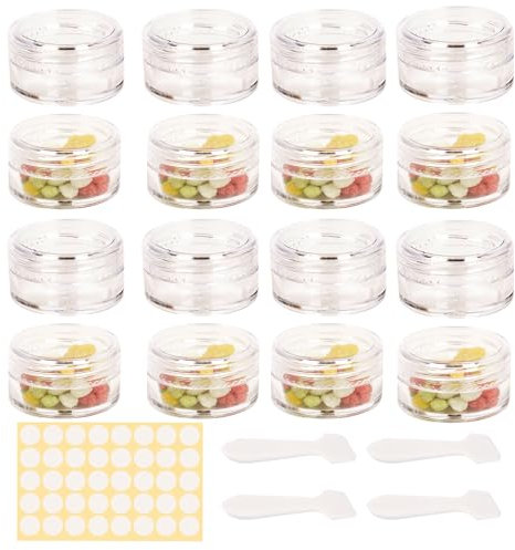 Empty Plastic Cosmetic Jars and Sample Containers with Lids, Travel Cream and Makeup Mini Pots - Small Transparent 10ml Storage (16 Pieces)