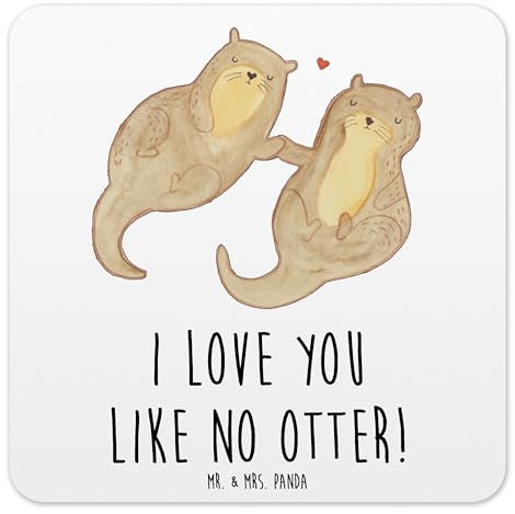 Mr. & Mrs. Panda 10er Set Untersetzer Set Otter Hände halten - Geschenk, Glasuntersetzer, Untersetzer Design, Händchen halten, Getränkeuntersetzer,