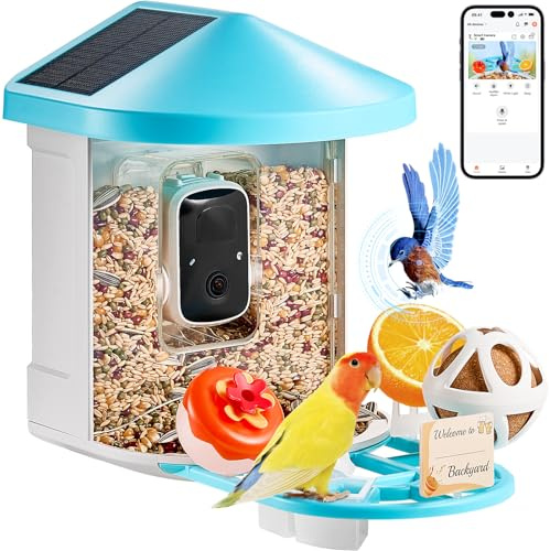 VEVOR Vogelfutterhaus mit Kamera, 2K HD KI Vogelerkennung über 10.000 Vogelarten, solarbetriebene Vogelbeobachtungskamera mit automatischer Aufnahme und sofortiger Benachrichtigung (2 Solarmodule)