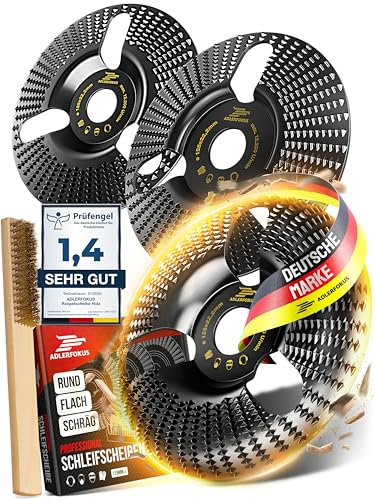 Adlerfokus Holz Schleifscheibe 125mm Set Winkelschleifer [EXTRA SCHARF] Flexscheibe für Holz - Wurzelfräse - Lackfräse - Baumstumpffräse - Raspelscheibe - Holz schleifen mit einer Flex Schleifscheibe