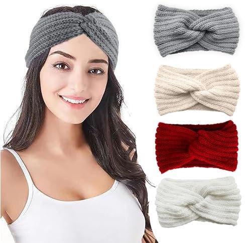 GOZINA 4 Stück Stirnband Damen Winter, Stirnband Damen Stirnband Mädchen Sehr Warm Elastische Gestrickte Haarband haarband Kopfband Warme Wintergeschenke