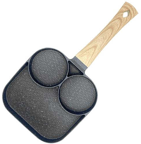 Cabilock Poêle à Frire Petit-déjeuner Multifonction 2 Compartiments En Fonte De Pierre Revêtement Antiadhésif Indicateur Thermique Poignée Isolante Usage Quotidien Cuisson Œufs Crêpes Steaks