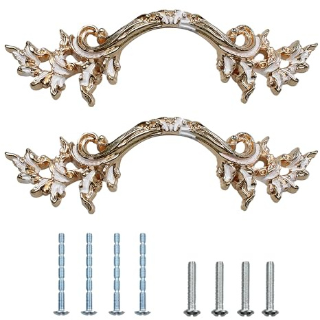PDETVEO Schubladengriffe im Vintage-Stil, 15,2 cm, goldene Schrankgriffe, Euro-Stil, Kommoden-Hardware, klassische dekorative Möbelgriffe für Küche, Bad, Schrank, 2 Stück