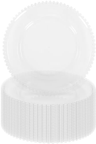 24 Pack Clear Acrylic Round Charger Plates With Beaded Rim, 13 Inch Plate Chargers for Dinner Plates, Plastic Decorative Plates for Table Setting, Table Chargers for Wedding, Party, Event (Clear)