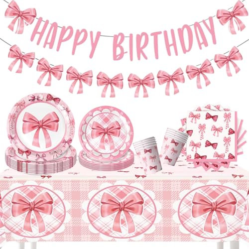 Juego de vajilla para fiesta de cumpleaños con temática de lazo