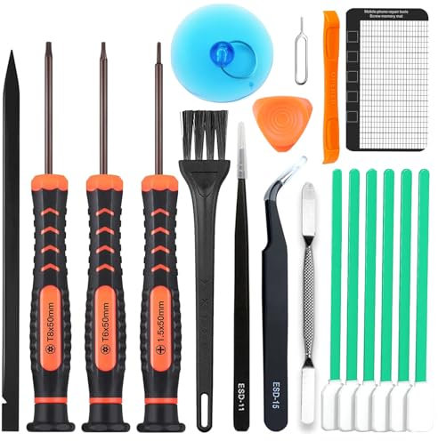 Kit de réparation de tournevis de précision pour Xbox, PS5, PS4, PS3, Apple Mac Mini, tournevis de sécurité Torx Ph000 T6 T8, spudger, pince, brosse de nettoyage et une ventouse avec dé à coudre pour