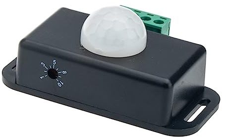Infrarotsensor Bewegungsmelder für Lichtschalter Dc 12-24v Schwarz | Pir Steuerung mit 1-10 Minuten Verzögerung, 120 Grad Erfassung, 5-8 Meter Reichweite