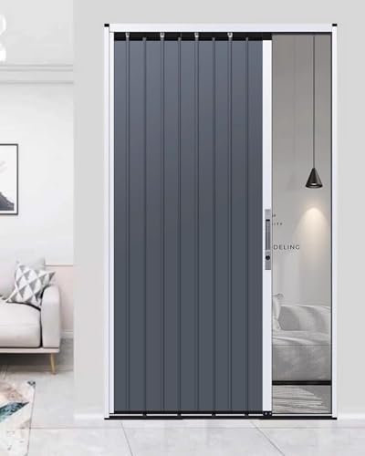 Puerta plegable con cerradura y llave para el hogar, dormitorio, privacidad, metal, puerta corredera, pantalla de acordeón para interior de cocina, puerta de concertina con herrajes (23 x 39 pulgadas)