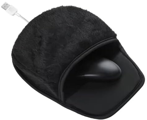 Heated Mouse Pad Hand Warmer, with Wristguard，Removable USB-Heated Mouse Pad， Winter Warm Plush Hand Warmer for Office Work，Heated Mouse Pad(Black)