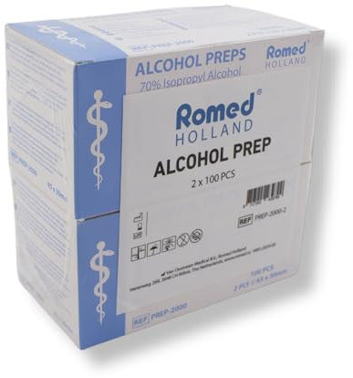 Romed Alkoholtupfer 65 x 30 mm, 2-lagig, Spar-Set 2 x 100 Stück, hygienisch eingesiegelt (1 Set = 1 x 2 x 100 Stück)