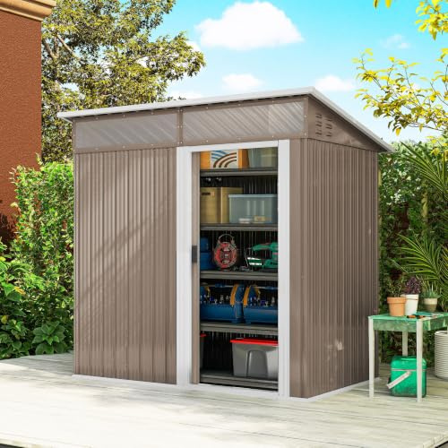 Outsunny Caseta de Jardín Exterior 1,9m² 195x122x182 cm Marrón | Cobertizo de Jardín Exterior, Base Refuerzo, Suelo NO Incluido, Puerta Corredera, Ventanas, para Patio