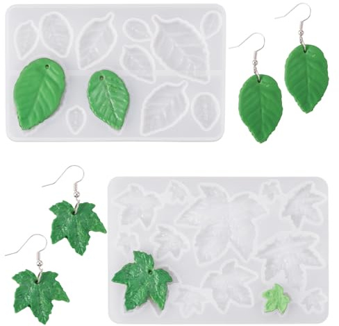 Bestewelry - Lot de 2 moules en silicone 3D en forme de feuille verte pour la fabrication de boucles d'oreilles en résine UV Epoxy Moules en silicone pour résine en feuilles Résine époxy pour la