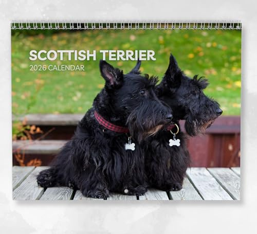 Scottish Terrier Kalender 2026 Monatlicher Wandkalender mit Notizen, hängend A4, inklusive Schlüsseldaten & Feiertagen