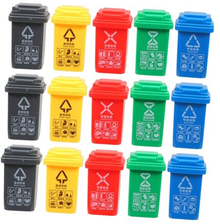 Lot de 15 Poubelles Miniatures pour Enfants, Mini Poubelles, Jouets De Tri des Déchets pour La Maison Et L'école, Accessoires pour Maison De Poupée
