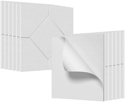 FIVMEN 12X Akustikpaneele Selbstklebend 30x30 cm Wandpaneele Schalldämmung Schallschutz aus Polyester Schallschutzplatten Akustikplatten für Akustische Behandlung&Wanddekoration, Typ F Weiß