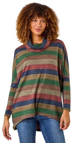 Roman Originals Print Relaxed Cowl Neck Tunic Top for Women UK - Ladies Everyday Autumn Winter Comfy Soft Evening Vacation Work Party Night Out - Blue - Size 12