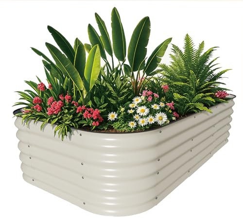 Hochbeet Metall, Pflanzbeet Hochbeete für Garten, 240 x 60 x 43 cm Hochbeet aus verzinktem Stahl mit stabilem Design, Rostschutz und Langer Haltbarkeit – Ideal für Gemüse, Einfacher Aufbau (Weiß)