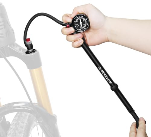 AEYINO Pompa di scossa per mountain bike, ammortizzatore ad aria 300 psi/400 psi ad alta pressione con manometro per biciclette MTB/da corsa, nessun attrezzo per valvola a radervalvola