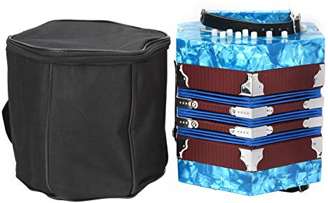 Akkordeon für Erwachsene, Konzertina Ziehharmonika, Blau, Tragbare Blasharmonika für Anfänger und Kinder - Ergonomisch, Einstellbarer Riemen, Inklusive Tasche (Blau)