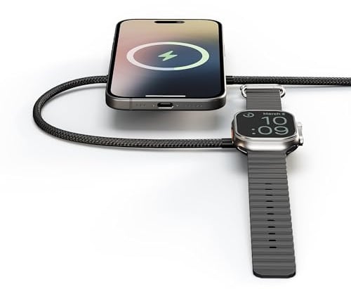 Zens 15W Wireless Charging Cable Pro 2 Aluminum, Schwarz | 1 m USB-C Ladekabel, MagSafe & Qi2, kompatibel mit iPhone Air/17/16/15/14/13/12, AirPods und Apple Watch