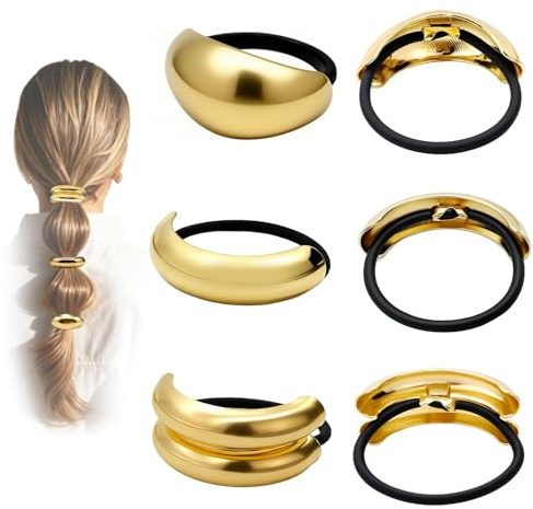 6pcs Gold Hair Ties Haaraccessoire Damen – Elegante Haarmanschetten für Pferdeschwanz, Haargummi Gold aus Metall, Elastisch Zopfgummi Ponytail Cuffs für Frauen – Haaraccessoires für Dickes Dünnes