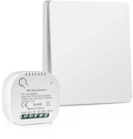Hycago 230V Interrupteur Sans Fil Sans Pile avec Récepteur, Interrupteur Radio Auto-alimenté Sans Batterie, Va et Vient Sans Fil Mural Étanche,Télécommande Jusqu'à 50-200m (1 Interrupteur+1 Récepteur)