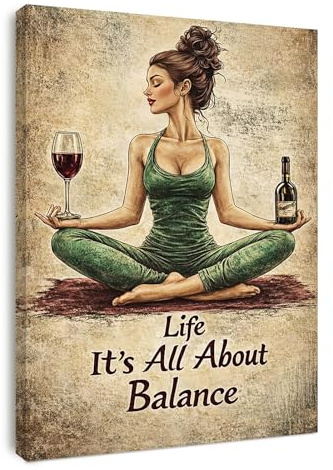 Alptiny Leinwand Bilder mit Rahmen für Wandbilder Wohnzimmer 30x40 cm, Frau Balance Spruchmotiv als Vintage Poster, Leinwandbilder für Schlafzimmer und Home Office, mit Klettband und Haken