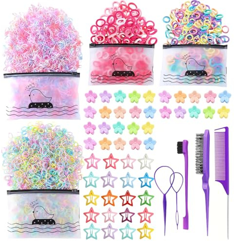 Glamoreal 1256Pcs mit Haarschmuck für Mädchen, Haargummis für kleine Kinder sowie 30 Mini Haarspangen und 20 Stern Haarspangen