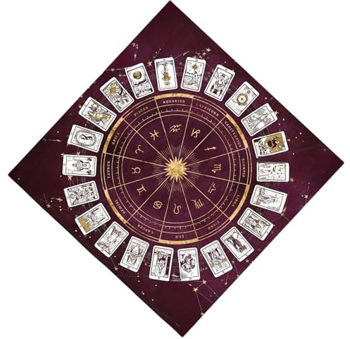 Tarot-Tuch – esoterisches Layout, ausgebreitete Gitterausrichtung, 60 x 60 cm Wahrsage-Tischdecke, Horoskope, Pentagramm-Wandteppich, schalldichte gewebte Flanell-Schreibtischunterlage | Spiritual Boa
