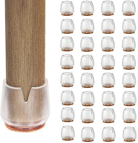 CHBKT 32PCS Stuhl-Bein-Kappen, Möbel-Tabellen-Abdeckungen, passend für runde Beine 17-21mm, Anti-Kratzer-Fuß-Auflagen, rutschfeste Filz-Auflagen, runder Silikon-Holz-Boden-Schutz-Satz