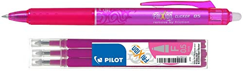 Pilot Frixion Einziehbarer 0,5 mm durch Wärme abwischbarer Mehrzweckstift und Minen-Set - Inklusive Stift und drei 5,0-mm-Minen. (Rosa)