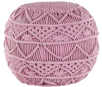 Beliani Pouf rosa 40 x 40 cm rund gestrickt Baumwolle Kayseri